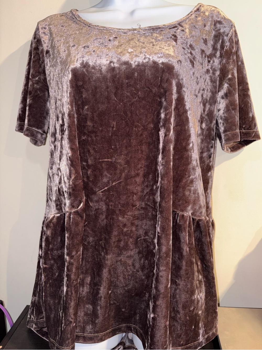 Pleione Plush Velvet Short Sleeve Tunic - Mauve Brown